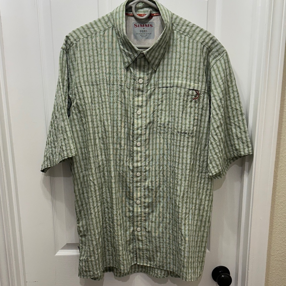 Simms Green Casual Button Down Shirt Lightweight Cotton